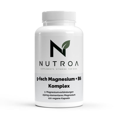 Magnesium 5x Komplex + B6 - 120 vegane Kapseln