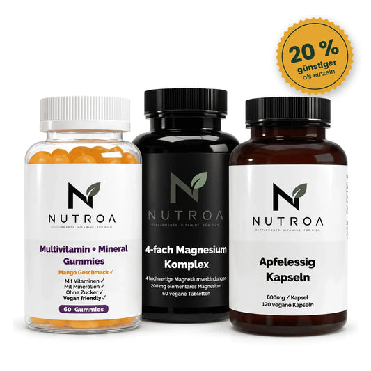 Daily Basis Bundle – Multivitamin + Mineral Gummies, Magnesium 4fach Komplex und Apfelessig Kapseln