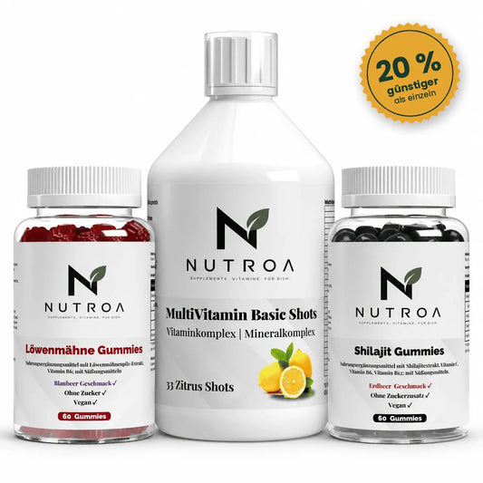 Energie & Fokus Bundle – Löwenmähne Gummies, Shilajit Gummies und Multivitamin Shots