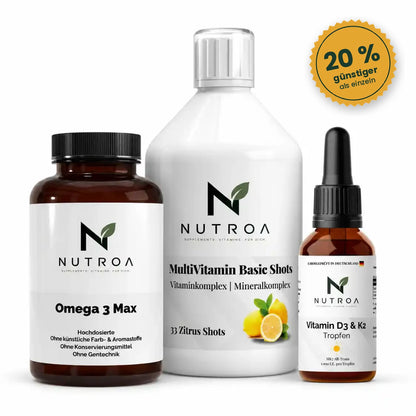 Herz & Basis Bundle – Omega 3 Max, Vitamin D3 + K2 und Multivitamin Shots