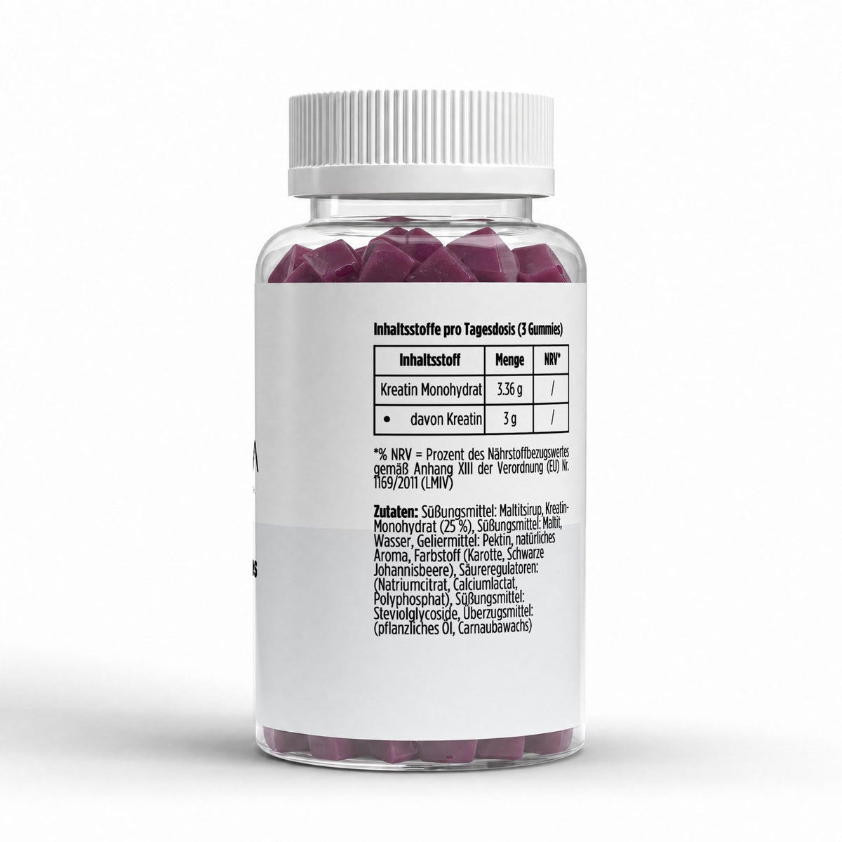 Kreatin Gummies Kirsche – Inhaltsstoffe und Zutaten pro Tagesdosis (3 Gummies)