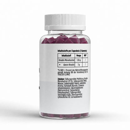 Kreatin Gummies Kirsche – Inhaltsstoffe und Zutaten pro Tagesdosis (3 Gummies)